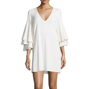 Alexis Ivory Tiered Ruffle Bell Sleeve Mini Shift Dress Large Bridal Rush